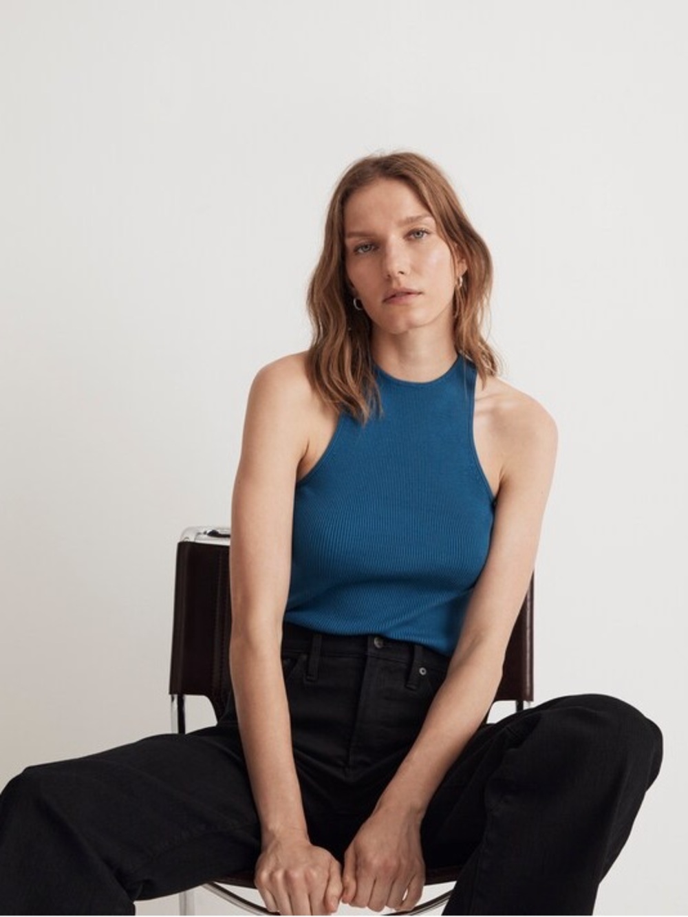 Madewell NWT Women’s The Signature Knit Cutaway Sweater Tank Pacific Cove Blue S